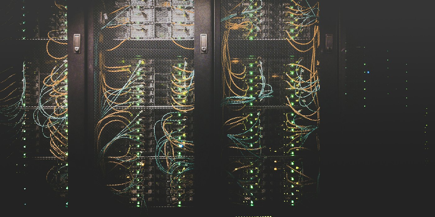 Rows of server racks in a data centre