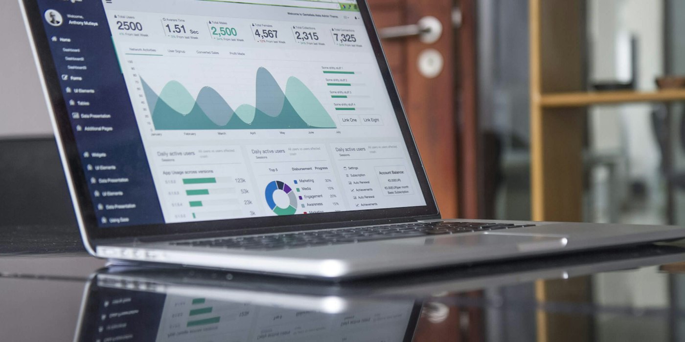 A laptop showing an analytics dashboard