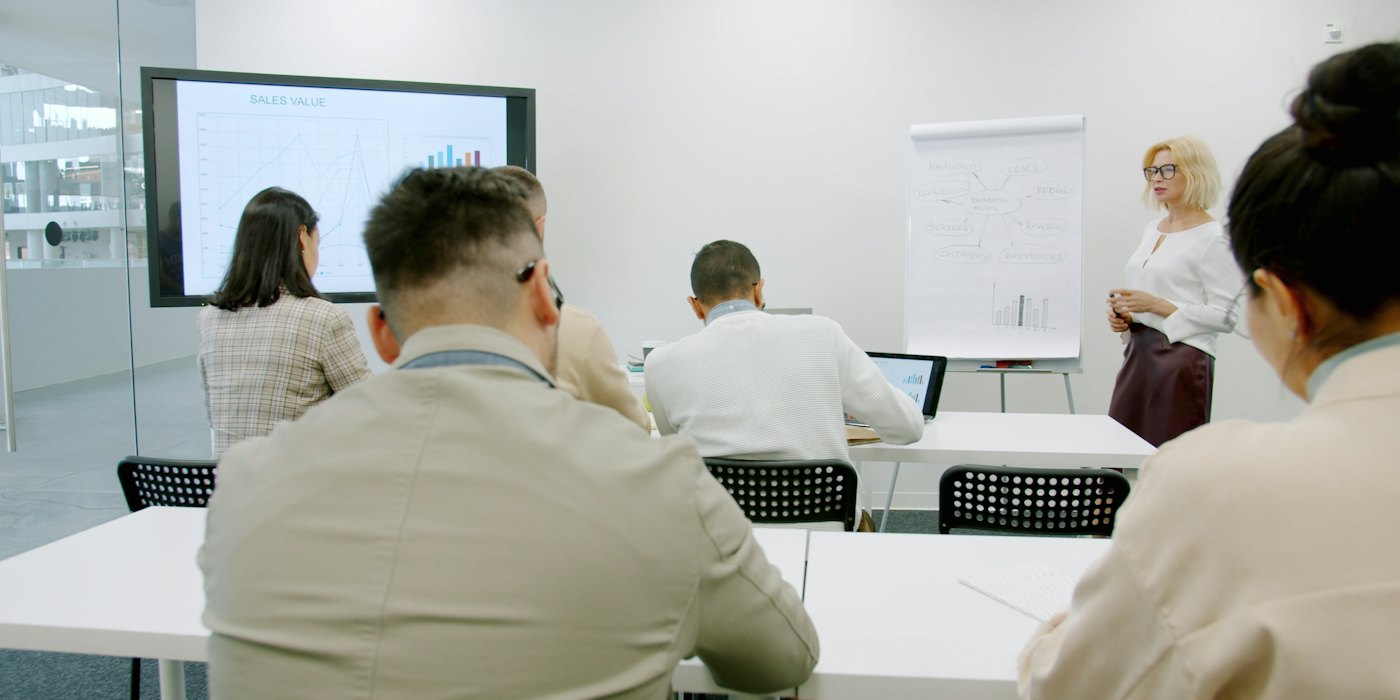 A trainer leading a workshop for a team